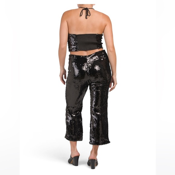 House of Harlow black sequin halter top and pants set. Size Large. Black. - Picture 2 of 3